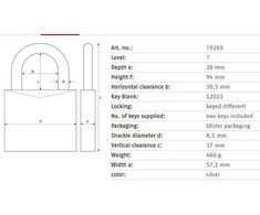 Slēdzene Abus 79269, sudraba krās., 94 mm x 57 mm