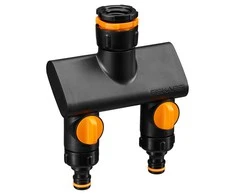 Fiskars Comfort čiaupo jungtis su dviem žarnų pajungimais On/ff