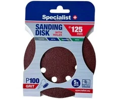 SPECIALIST+ šlifavimo popierius su skylėmis P100, 125 mm, 5 vnt.