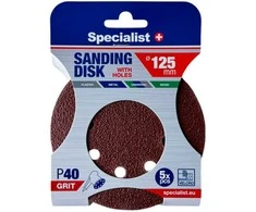 SPECIALIST+ šlifavimo popierius su skylėmis P40, 125 mm, 5 vnt.