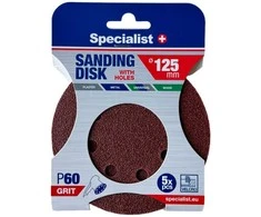 SPECIALIST+ šlifavimo popierius su skylėmis P60, 125 mm, 5 vnt.