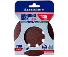 SPECIALIST+ šlifavimo popierius su skylėmis P80, 125 mm, 5 vnt.