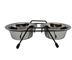 Stovas su dubenėliais šuniui Höppy MS Wire Diner Trapeze, 0.9 l, 2 vnt., sidabro sp.