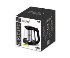 Tējkanna ar sietiņu Bollire BR3406, 1.5 l, caurspīdīga krās./melna krās.