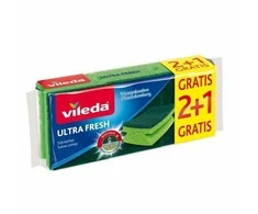 VILEDA Ultra Fresh kempinės, 3 vnt. – antibakterinės kempinės su apsauga nuo nemalonių kvapų.