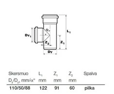 Trišakis vidaus kanalizacijai Wavin Optima, 50 mm x 110 mm, 88 °