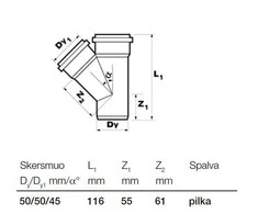 Trejgabals iekštelpu kanalizācijai Wavin Optima, 50 mm x 50 mm, 45 °