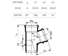 Trejgabals iekštelpu kanalizācijas sistēmai ar zemu trokšņu līmeni Magnaplast Ultra dB, 110 mm x 110 mm, 87 °