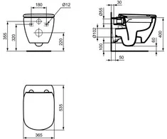 Ideal_Standa Unitazas, pakab Ideal Standard Tesi, su dangč, 365×533 mm