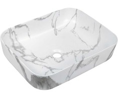 Praustuvas vonios kambariui Invena Ate, keraminis, 51 cm x 40 cm x 13 cm, baltas/marmurinis