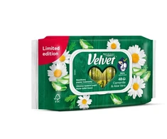 Velvet Drėkintas tualetinis popierius „Rumianek“ ir alavijo aksomas