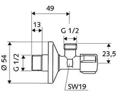 Ventilis Schell, kampinis, vandentiekiui, 1/2 colio - išorinis sriegis