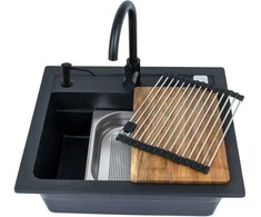 Plautuvė su virtuviniu maišytuvu Alveus Atrox, 68 cm x 56 cm x 22 cm, juoda sp.