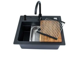 Alveus Virtuvės kriauklė su maišytuvu F5EDC Atrox, 68 cm x 56 cm x 22 cm, juoda