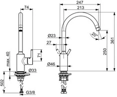 Oras MIXER FOR SINK OPTIMA 2638AF-33 Juodas