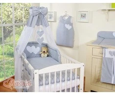 Bedding set 5-pcs with canopy- Hanging Hearts baltas polka dots one pilkas