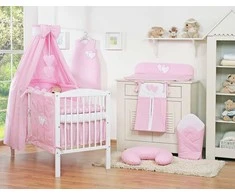 Bedding set 5-pcs with canopy- Hanging Hearts pink