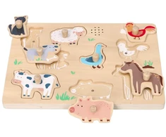 Adam Toys Garso lavinimo medinės fermos gyvūnų dėlionės vaikams nuo 18 mėn.