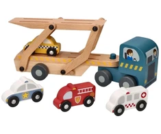 Adam Toys Medinė daugiafunkcė laweta su gelbėjimo automobiliais, vaikams nuo 18 mėn.