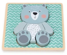 Adam Toys Medinė edukacinė meškiuko dėlionė su 4 detalėmis, vaikams nuo 12 mėn., skatina motoriką, pastelinė mėlyna-žalia