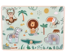 Adam Toys Medinė garsinė safari gyvūnų dėlionė su rankenėlėmis, vaikams nuo 18 mėn.