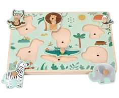 Adam Toys Medinė garsinė safari gyvūnų dėlionė su rankenėlėmis, vaikams nuo 18 mėn.