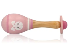 Adam Toys Medinis rožinis marakas su zuikučio figūra, kūdikiams nuo 5 mėn., sensoriniam vystymuisi