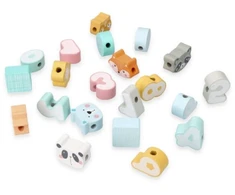 Adam Toys Pasteliniai karoliukai vėrimui su gyvūnų ir geometriniais motyvais, vaikams nuo 18 mėn., skatina kūrybiškumą, įvairiaspalviai