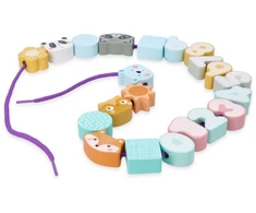 Adam Toys Pasteliniai karoliukai vėrimui su gyvūnų ir geometriniais motyvais, vaikams nuo 18 mėn., skatina kūrybiškumą, įvairiaspalviai