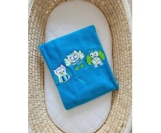 Kūdikio flisinis pledas – turkio spalvos, pelėdžiukai
