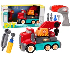 Lean Toys Raudonas žaislinis sunkvežimis su kranu ir įrankių rinkiniu