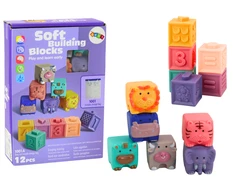 Lean Toys Minkšti edukaciniai blokeliai su gyvūnais, raidėmis ir skaičiais, 12 vnt.