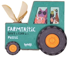 Londji Farmtastic 36 dalių lavinamoji ūkio gyvūnų dėlionė su stebėjimo žetonais, vaikams nuo 3 metų, traktoriaus dėžutėje
