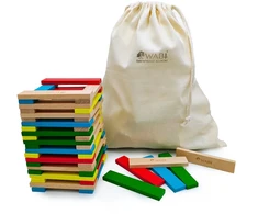 Medinės kūrybinės kaladėlės Wabi Planks 12 cm, 100 vnt., vaikams nuo 3 metų, spalvotos
