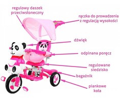 Ramiz Vaikiškas rožinis triratis Panda su stogu ir garsais