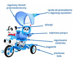 Ramiz Vaikiškas triratis Panda su stogu ir garsais
