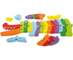 Small Foot Medinė edukacinė krokodilo formos dėlionė abėcėlės mokymuisi, vaikams nuo 3 metų, spalvota