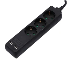 Ilgintuvas 3-vietis V-TAC, 2usb jungtys, 3G1.5MM2 X 5M, juodas