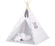 Vaikiška tipi palapinė su kilimėliu ir dekoracijomis – pilka/rožinė