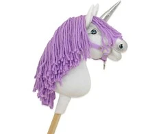 Super Hobby Horse Vienaragis ant lazdos su violetine karčiais ir sidabriniu ragu Hobby Horse