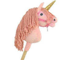 Super Hobby Horse Vienaragis ant lazdos Hobby Horse rožinis su auksiniu ragu
