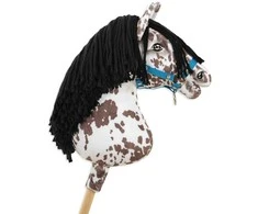 Super Hobby Horse Medinis žirgas su kotu – rudas leopardinis su juoda karčiais