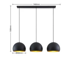 Lindby Tarjei pakabinamas šviestuvas, 146 cm, juodos ir auksinės spalvos