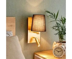 Sieninis šviestuvas Aiden su LED skaitymo lempute, juodas, auksinis