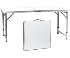 „Bauerkraft“ sulankstomas turistinis sodo stalas su rankena, reguliuojamo aukščio, 120 × 60 × 60–70 cm, baltas