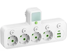 Gotel maitinimo adapteris su 3 lizdais, 2 USB ir USB-C