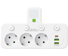 Gotel maitinimo adapteris su 3 lizdais, 2 USB ir USB-C