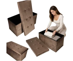 Ikonka Aksominė pufas su dėtuve 77x38x37 cm, rudas, sulankstomas