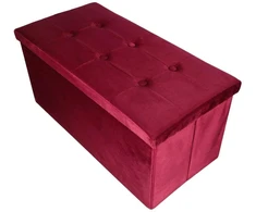 Ikonka Bordo spalvos veliūrinė sulankstoma pufa su daiktadėže 77x38x37 cm