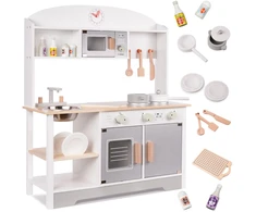 Ikonka Medinė vaikiška virtuvėlė MODERN CLASSIC MDF su priedais, 82 cm, pilka